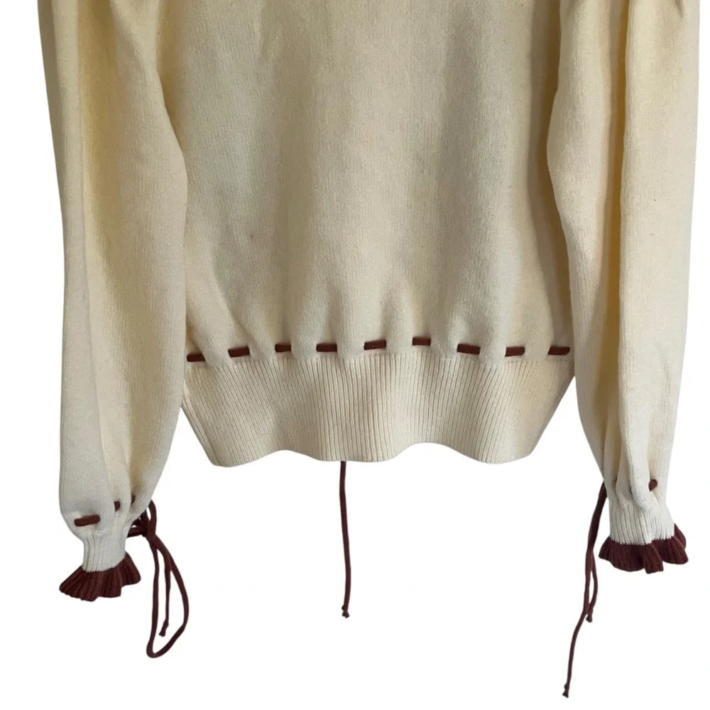 Listicle Beige Brown Floral Embroidered Knit Cardigan NWT Small - Picture 6 of 14